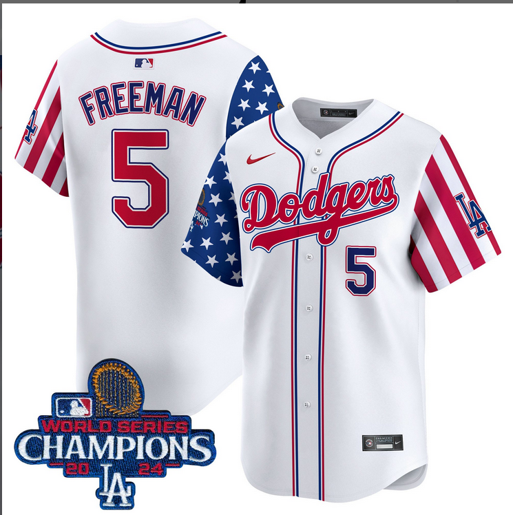 Men MLB Los Angeles Dodgers 5 Freeman American Style white 2024 World Series Champions Limited Jersey